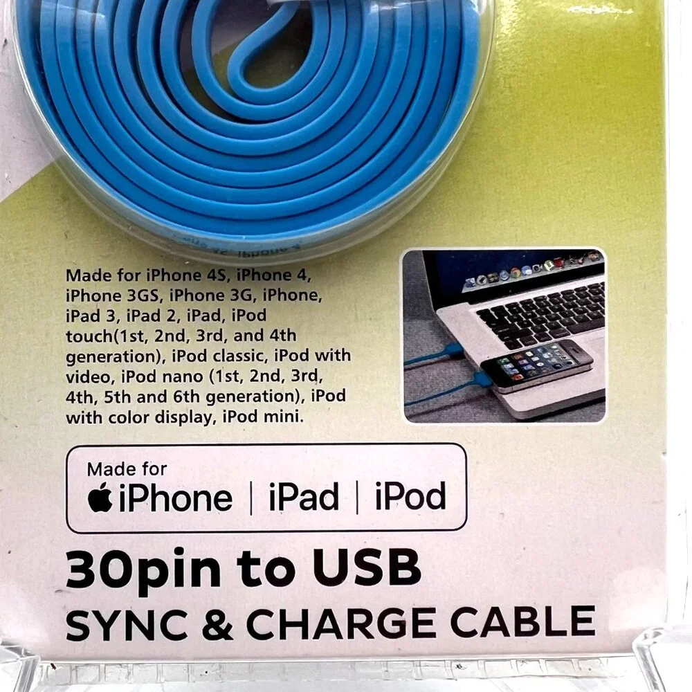 PowerXcel 3ft Flat 30-Pin To USB Sync & Charge Cable For iPhone/iPad/iPod New